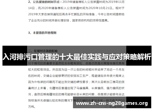 入河排污口管理的十大最佳实践与应对策略解析